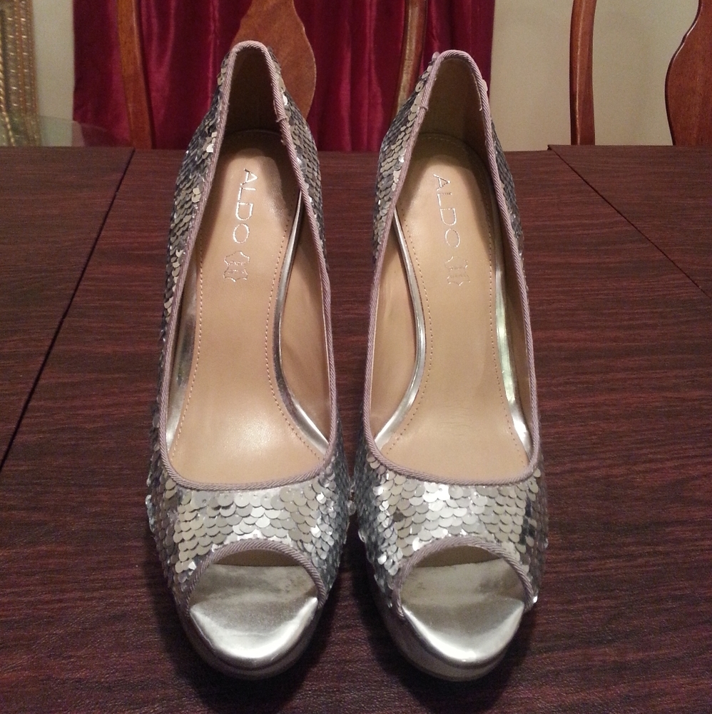 Silver, Sequence Open Toe Heels